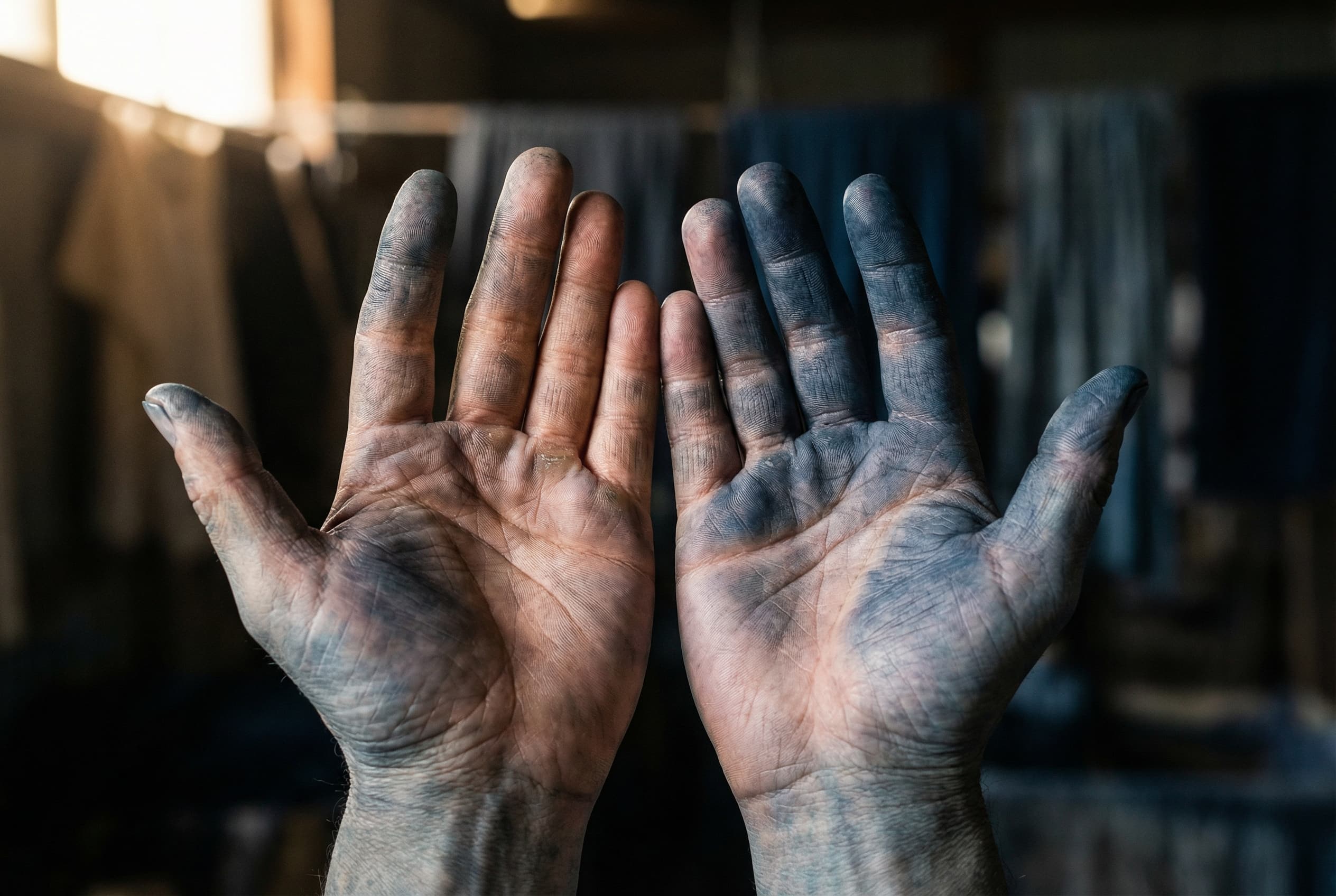 藍染めで染まった職人の手
